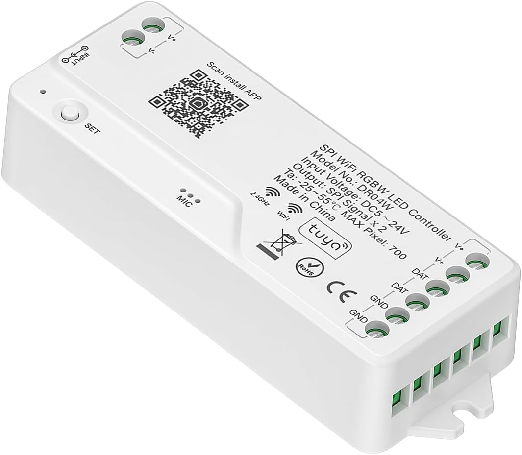 Outdoor Landscape Lighting LED 12V Low Voltage DR04W Tuya SPI Wi-Fi RGB LED Controller Compatible with Alexa and Google Assistant, Support WS2913 WS2815 LED Strip STA Mode