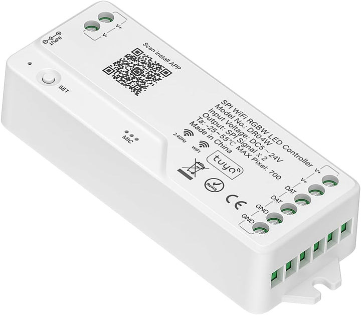 Outdoor Landscape Lighting LED 12V Low Voltage DR04W Tuya SPI Wi-Fi RGB LED Controller Compatible with Alexa and Google Assistant, Support WS2913 WS2815 LED Strip STA Mode