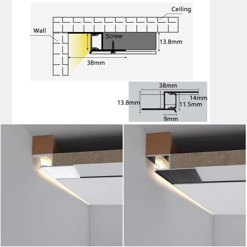 AC18 Suspended Ceiling Z-Type Aluminum Channel with 3.3FT/1M For Max Inner 13.8mm Width LED Strip Lights Pack of 6/10