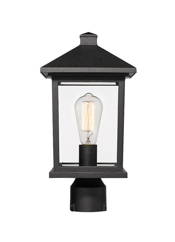 Portland 531PHMR Outdoor Post Mounted Fixture Post Head Lights 8" x 8" x 16" Black Aluminum Clear Beveled Glass Line Voltage Medium 120V 1 E26 Base Socket for Garden, Exterior Lighting