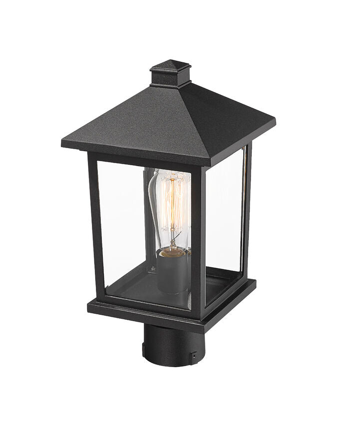 Portland 531PHMR Outdoor Post Mounted Fixture Post Head Lights 8" x 8" x 16" Black Aluminum Clear Beveled Glass Line Voltage Medium 120V 1 E26 Base Socket for Garden, Exterior Lighting