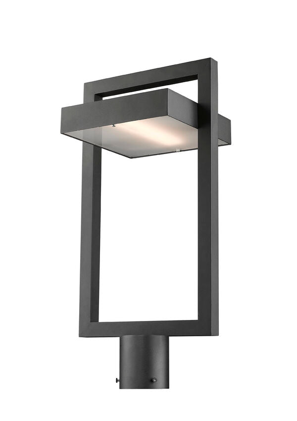 Luttrel 566PHBR Outdoor Post Mounted Fixture Post Head Lights 10.5" x 10.5" x 21.62" Black Aluminum Frosted Glass Non-Dimmable 12W LED-Integrated Line Voltage 120V for Garden, Exterior Lighting