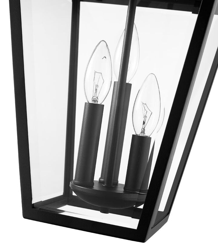 Talbot 579CHB 3 Lights Outdoor Chain Mount Ceiling Hanging Pendant Fixture 10.0" x 10.0" x 18.0" Black Stainless Steel Clear Beveled Glass Line Voltage Candelabra 120V 3 E12 Base Sockets for Garden, Exterior Lighting