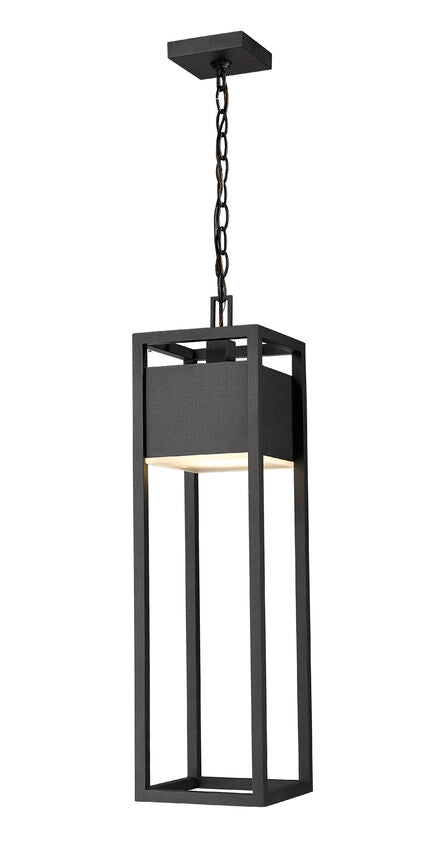 Barwick 585CHB Outdoor Chain Mount Ceiling Hanging Pendant Fixture 7.0" x 7.0" x 26.75" Black Aluminum Etched Glass Dimmable 14W LED-Integrated Line Voltage 120V for Porch, Patio, Garage, Garden, Exterior Lighting