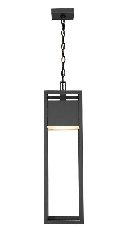 Barwick 585CHB Outdoor Chain Mount Ceiling Hanging Pendant Fixture 7.0" x 7.0" x 26.75" Black Aluminum Etched Glass Dimmable 14W LED-Integrated Line Voltage 120V for Porch, Patio, Garage, Garden, Exterior Lighting