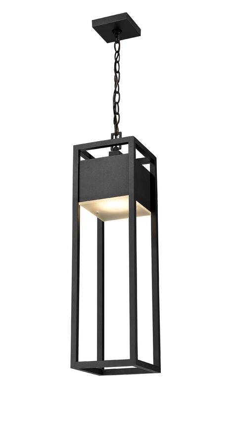 Barwick 585CHB Outdoor Chain Mount Ceiling Hanging Pendant Fixture 7.0" x 7.0" x 26.75" Black Aluminum Etched Glass Dimmable 14W LED-Integrated Line Voltage 120V for Porch, Patio, Garage, Garden, Exterior Lighting