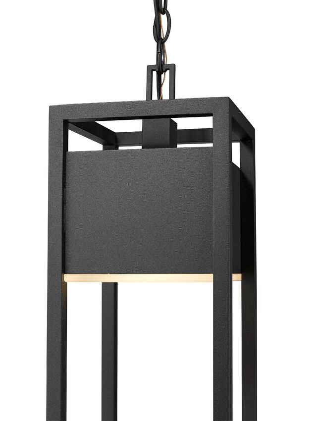 Barwick 585CHB Outdoor Chain Mount Ceiling Hanging Pendant Fixture 7.0" x 7.0" x 26.75" Black Aluminum Etched Glass Dimmable 14W LED-Integrated Line Voltage 120V for Porch, Patio, Garage, Garden, Exterior Lighting