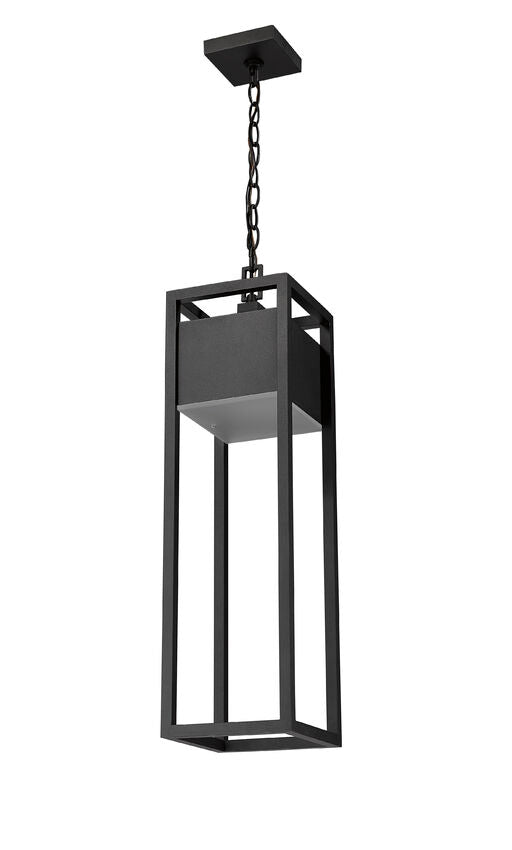 Barwick 585CHB Outdoor Chain Mount Ceiling Hanging Pendant Fixture 7.0" x 7.0" x 26.75" Black Aluminum Etched Glass Dimmable 14W LED-Integrated Line Voltage 120V for Porch, Patio, Garage, Garden, Exterior Lighting
