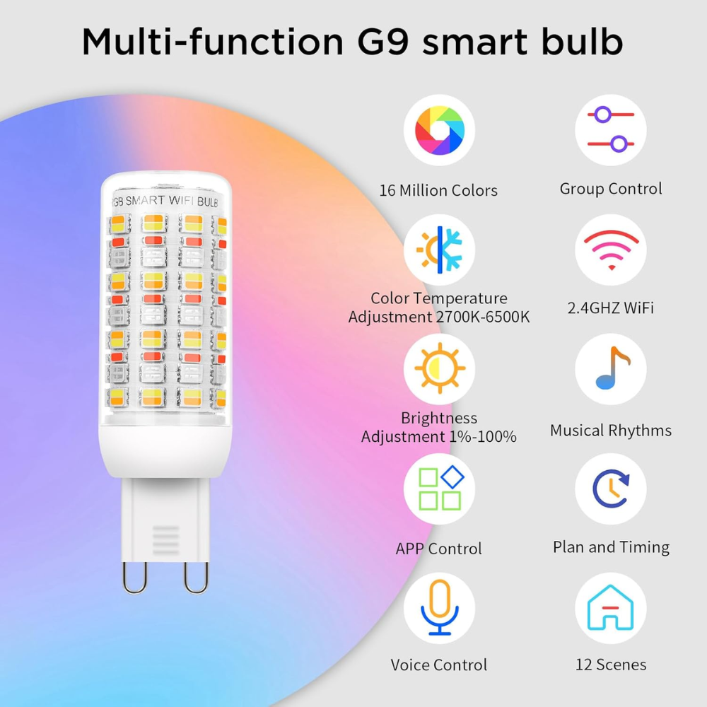 RGBCW G9 4W Smart WI-FI Control LED Light Bulb 2/3 Pack, Energy Saving RGBCW Color Changing 2700K-6500K High Voltage 120V Outdoor LED Bulb Compatible with Alexa and Google Assistant