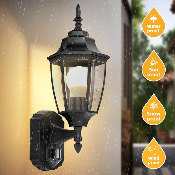 Outdoor Landscape Lighting LED 12V Low Voltage SCH14 2-Pack Classic Motion Sensor and Dusk to Dawn Outdoor Aluminum Wall Sconce Light Package 6"x 16"x 7" LED E26 Base Socket Line Voltage 120V Waterproof