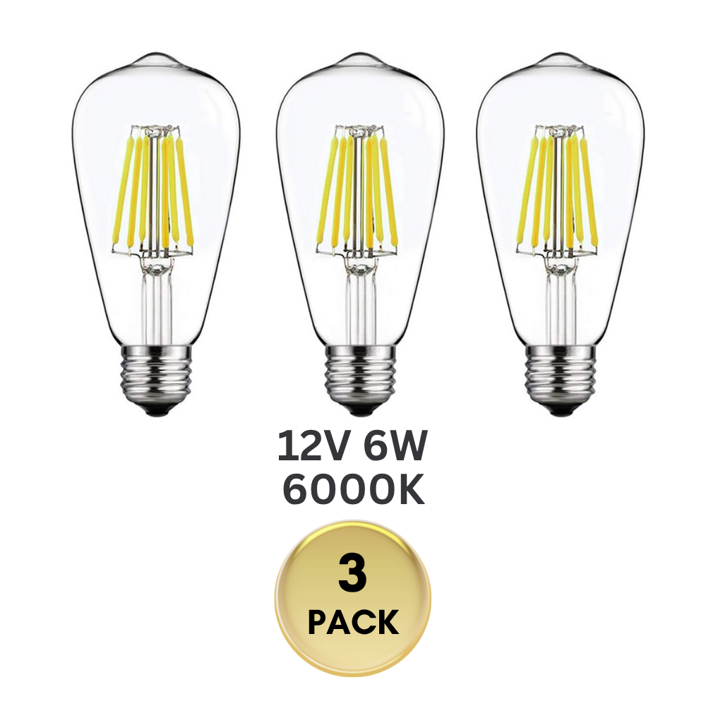 E26 6W 12V-36V 2700K/3000K/6000K AC/DC LED Filament Edison Bulbs Package Dimmable Energy Saving Low Voltage Light Bulb