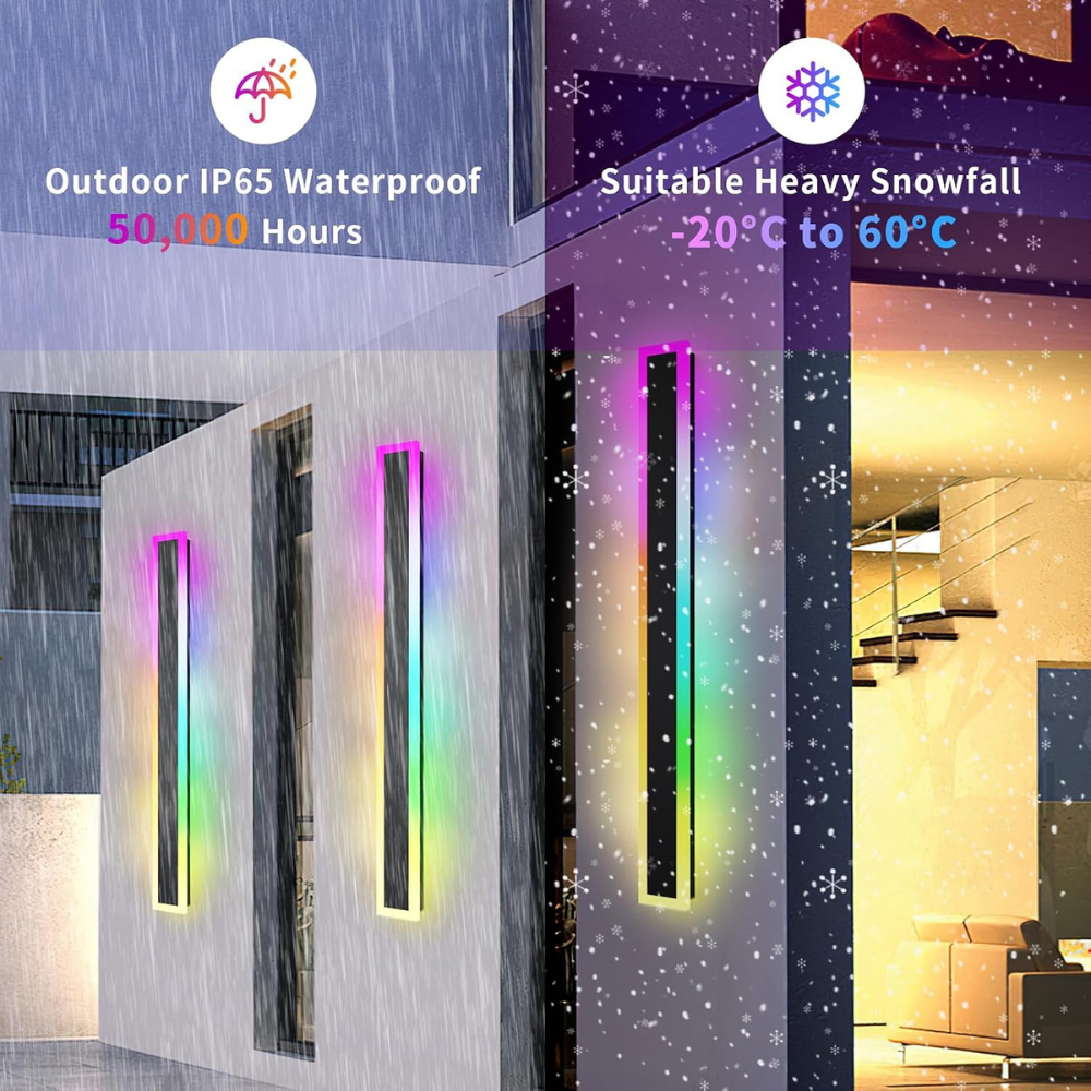 Outdoor Landscape Lighting LED 12V Low Voltage SCH16 2-Pack RGB-IC Tunable White 39.4 Inch LED Rectangular Modern Outdoor Wall Sconce Light Dimmable 120V Line Voltage IP65