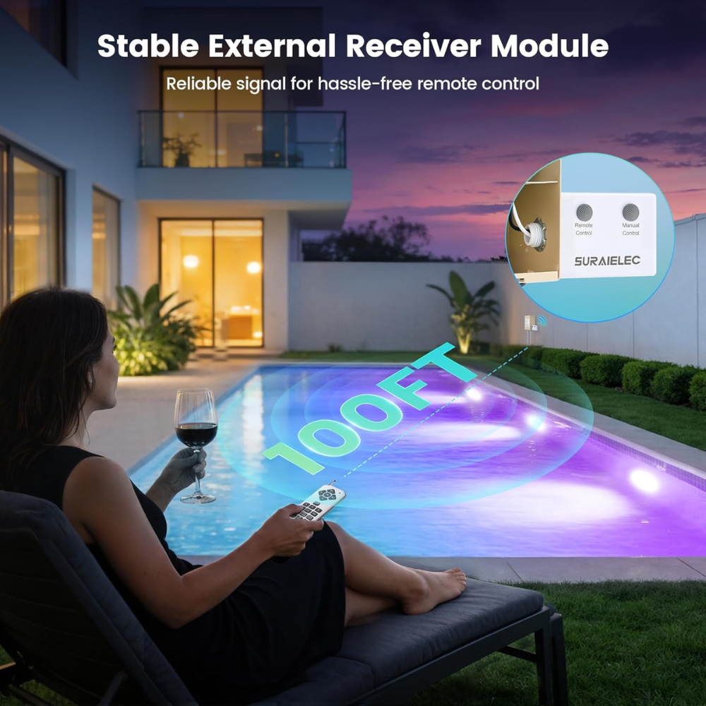 Outdoor Landscape Lighting LED 12V Low Voltage PL35 12V AC Remote-Operated LED Stainless Steel Pool Light Jacuzzi Spa RGBW Color Changing Low Voltage Light with Remote Control