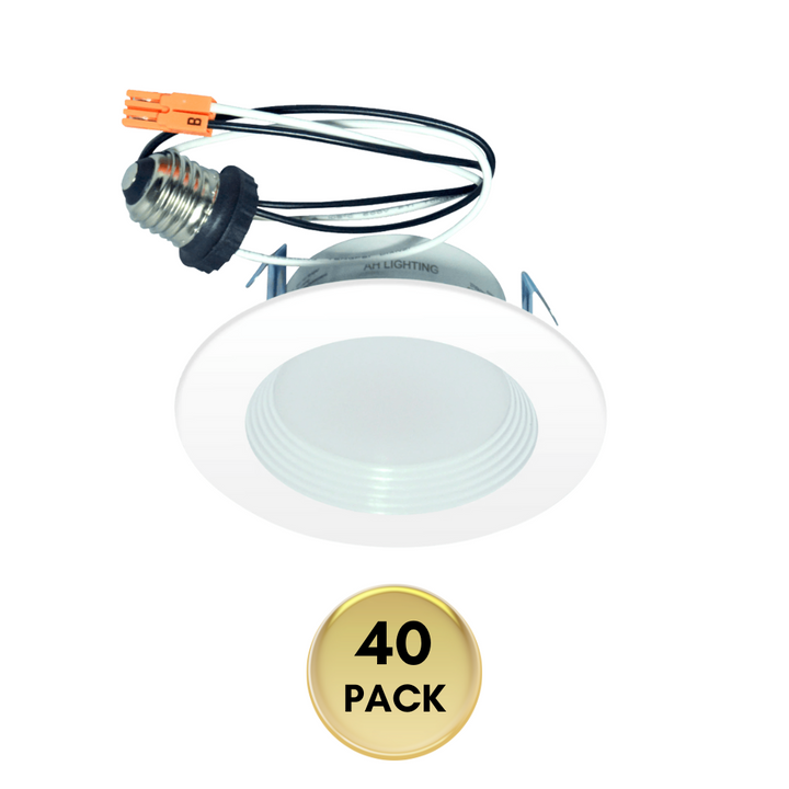 AH Lighting 4" 40 Pack - LED Selectable 5CCT 9W Recessed Baffled Retrofit Kit Reflector Package