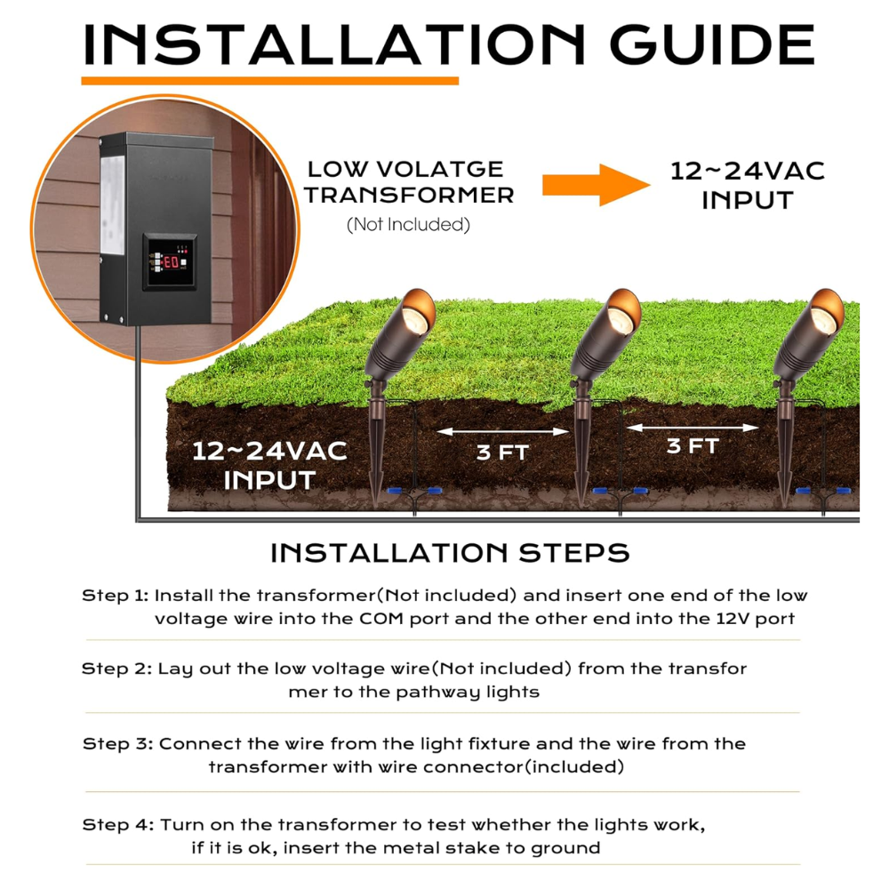 Outdoor Landscape Lighting LED 12V Low Voltage CDA02 4-Pack 9W 5CCT 2200K/2700K/3000K/4000K/5000K Selectable Integrated LED Bronze Aluminum Outdoor Spotlight Directional 12V AC/DC Low Voltage Landscape Lighting Package