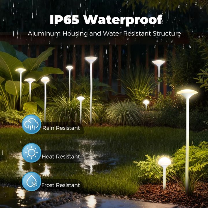 Outdoor Landscape Lighting LED 12V Low Voltage ALP71 DC24V Set of 8 White Mushroom Aluminum 3000K Warm White Integrated LED Low Voltage Path Light with Transformer Included