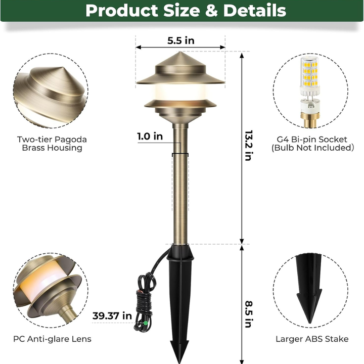 ALP73 12V Low Voltage LED Two-Tier Pagoda Path Lights Package – Solid Brass Outdoor Landscape Lighting