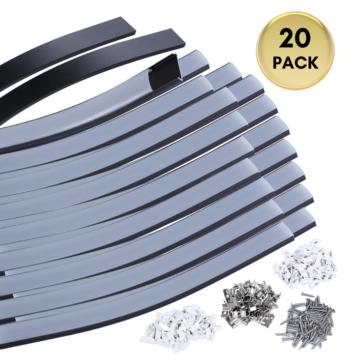 AC12 U-Shaped Rectangular Flexible Black and Silver Finish Aluminum Channel with Frosted Plastic Cover 3.3FT/1M For Max 12mm Width LED Strip Lights Pack of 6/10/20