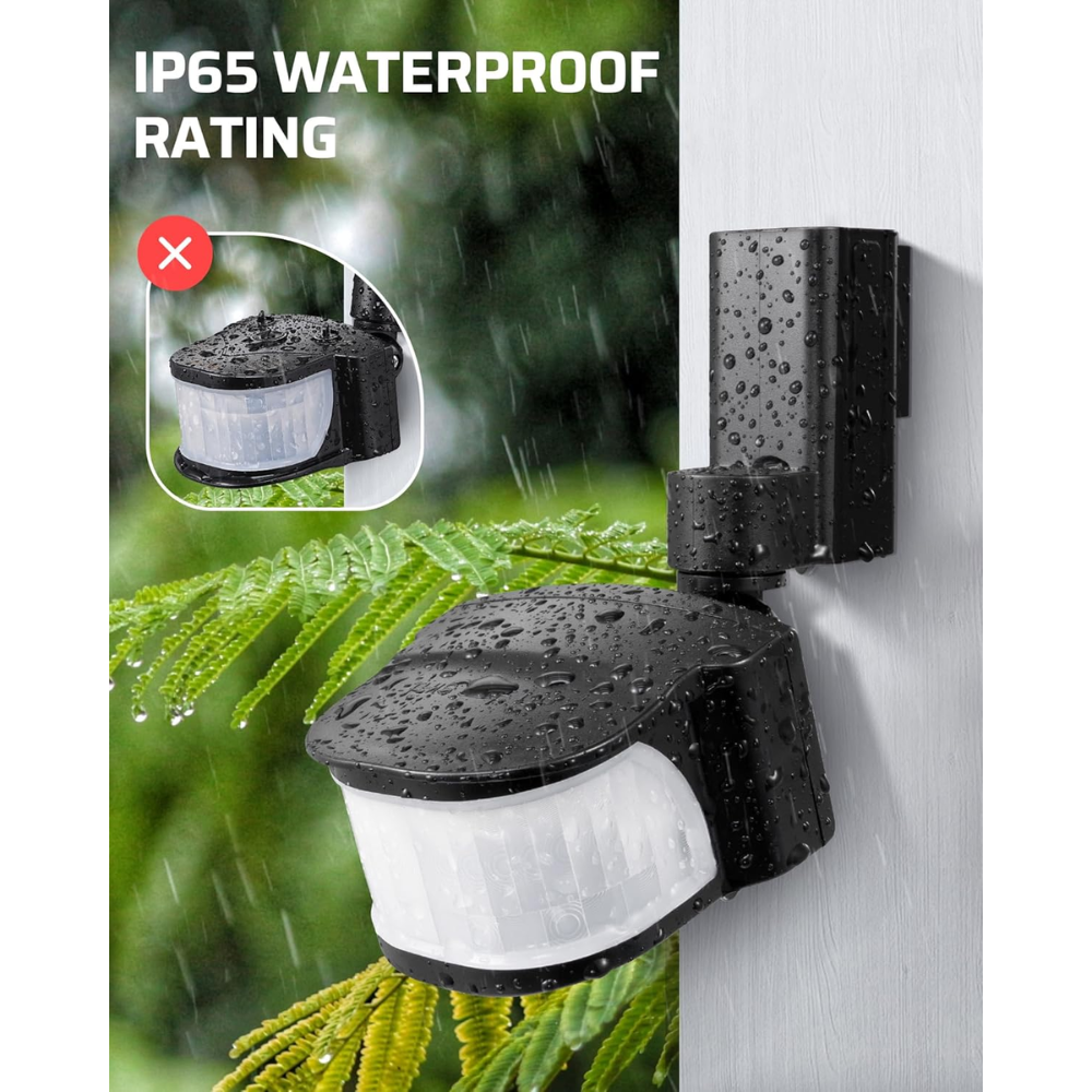 Outdoor Landscape Lighting LED 12V Low Voltage Wireless PIR 240° Sensing Angle Motion Sensor Outlet - 50FT Detection Range, 100FT Wireless Transmitter, Adjustable Angle, Plug & Play, 120V Line Voltage For Outdoor Security Floodlight IP65 Waterproof