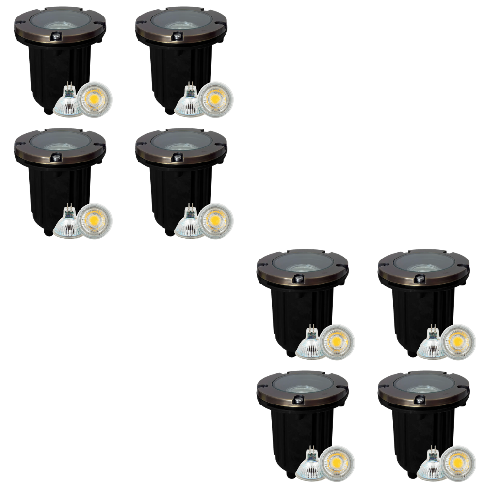 Outdoor Landscape Lighting LED 12V Low Voltage UNB04 4x/8x/12x Package Cast Brass 12V Low Voltage Round LED In-Ground Well Light IP65 Waterproof with 3W 3000K Bulb Natural Brass 8 Pack