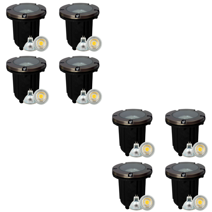 Outdoor Landscape Lighting LED 12V Low Voltage UNB04 4x/8x/12x Package Cast Brass 12V Low Voltage Round LED In-Ground Well Light IP65 Waterproof with 3W 3000K Bulb Natural Brass 8 Pack