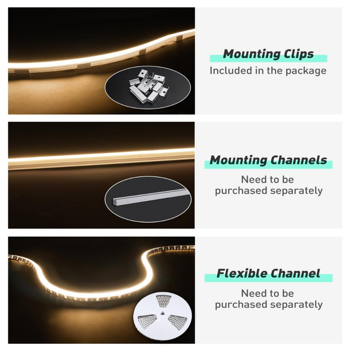 SLN14 Dotless Neon LED Strip Light 120V 3W/ft 120LEDs/M Free Bend IP65 Outdoor Rated High Voltage Soft Silicone Strip Light with Aluminum Clamps, Screws, End Cap and Power Cable