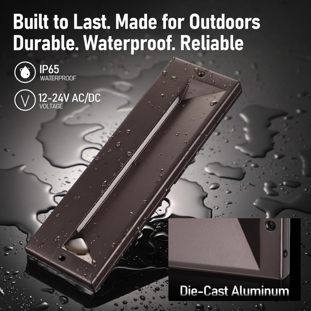 STLA10 6-Pack 6W Low Voltage 10.6" LED Outdoor Step Lights, 12V-24V 5CCT 1800K/2700K/3000K/4000K/5000K Integrated LED Aluminum Deck Lights Landscape Lights