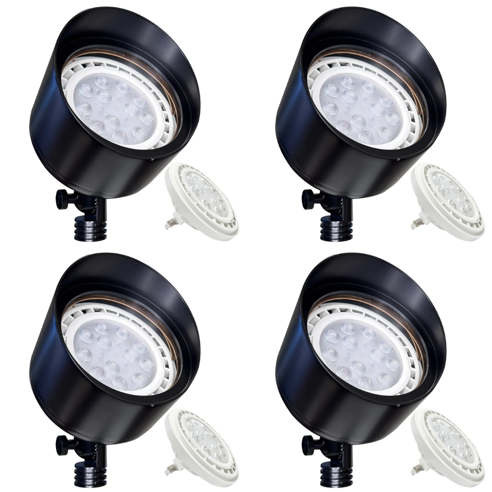Outdoor Landscape Lighting LED 12V Low Voltage SPB07 4x/8x/12x Brass Outdoor Floodlight 12V Low Voltage LED Landscape Lighting Package 10W 160° 3000K PAR36 Bulb Black Brass