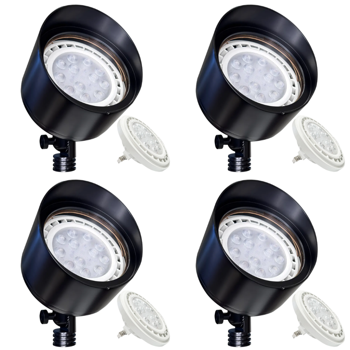 Outdoor Landscape Lighting LED 12V Low Voltage SPB07 4x/8x/12x Brass Outdoor Floodlight 12V Low Voltage LED Landscape Lighting Package with PAR36 10W 160° 3000K Bulb Black Brass