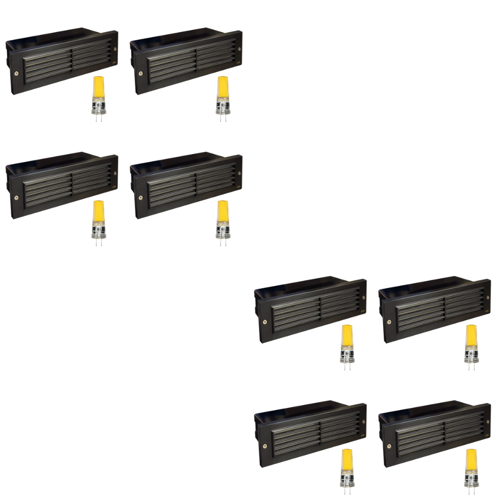 STB03 4x/8x/12x Package Louver Horizontal LED Brass Brick Lights Warm White Edge 12V Low Voltage Outdoor Step Light 3W 3000K Bulb