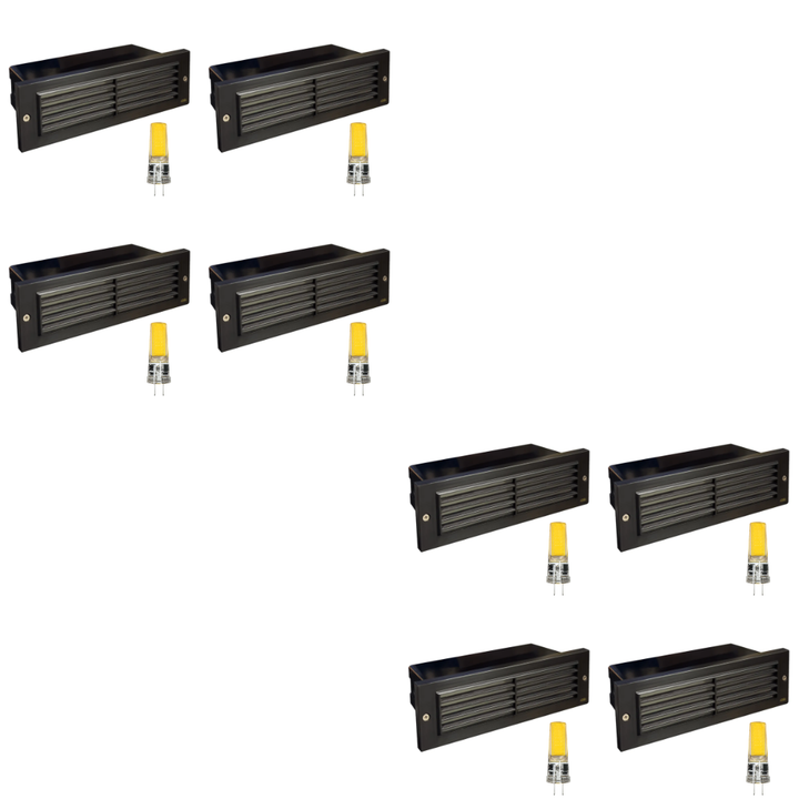 STB03 4x/8x/12x Package Louver Horizontal LED Brass Brick Lights Warm White Edge 12V Low Voltage Outdoor Step Light 3W 3000K Bulb