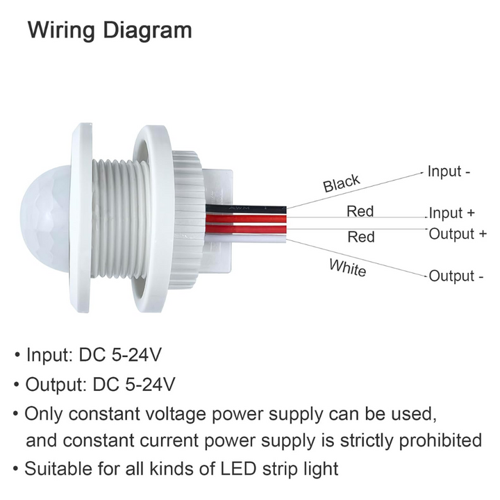 Outdoor Landscape Lighting LED 12V Low Voltage PIR Infrared and Motion Sensor DC12V/DC24V Low Voltage For Strip Lights, Cabinets, Closets, Pantry, Indoors