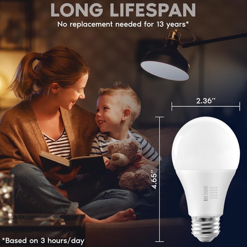 E26 A19 11W 120V Line Voltage 5CCT 2700K/3000K/3500K/4000K/5000K Bulbs Package Dimmable CRI90 Energy Saving High Voltage Medium Base Light Bulb