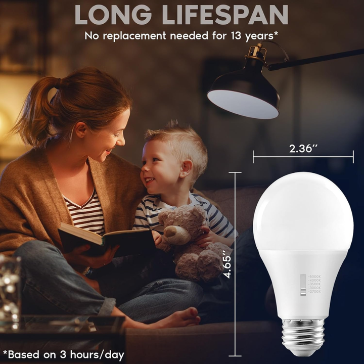 E26 A19 11W 120V Line Voltage 5CCT 2700K/3000K/3500K/4000K/5000K Bulbs Package Dimmable CRI90 Energy Saving High Voltage Medium Base Light Bulb