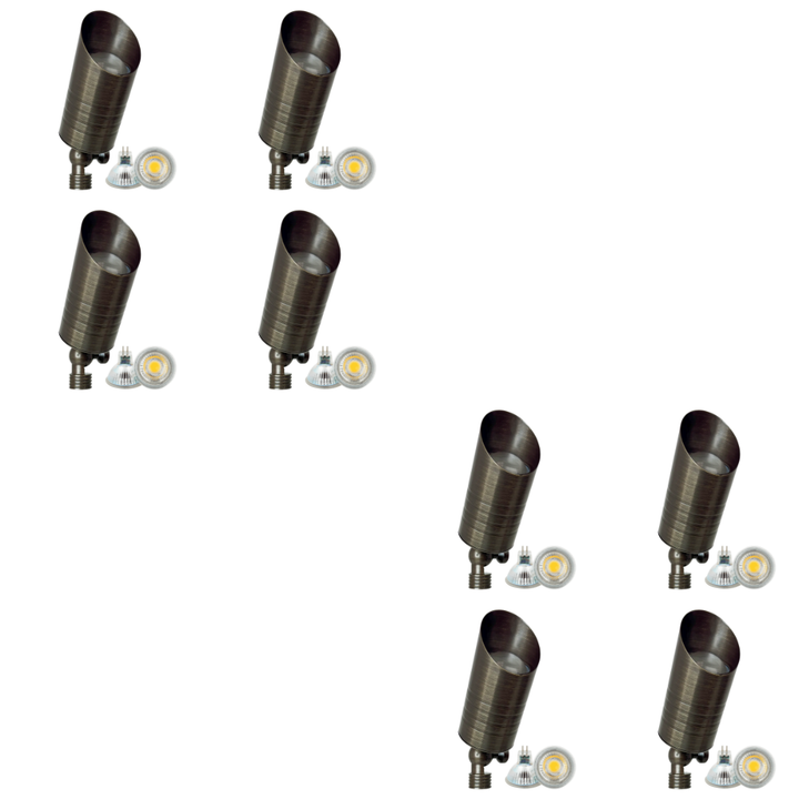 Outdoor Landscape Lighting LED 12V Low Voltage SPB09 4x/8x/12x Package with 5W 3000K Bulb 12V Low Voltage LED Outdoor Landscape Brass Spotlight Natural Brass 8 Pack