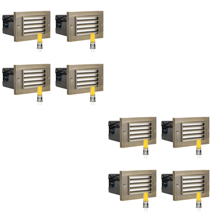 STB02 4x/8x/12x Package Louver Horizontal Waterproof LED Brass Brick Lights Edge Step Lighting 12V Low Voltage 3W 3000K Bulb