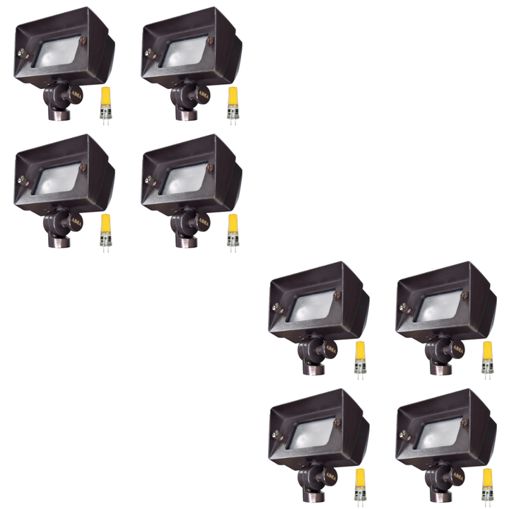 Outdoor Landscape Lighting LED 12V Low Voltage FPB01 4x/8x/12x Package Brass Rectangular LED Directional Floodlight Adjustable Lighting 3W 3000K Bulb 8 Pack Dark Brass