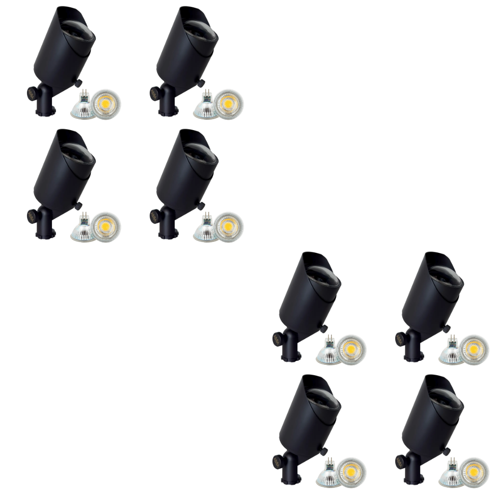 Outdoor Landscape Lighting LED 12V Low Voltage SPB05 4x/8x/12x Package LED Landscape Low Voltage Spotlight Adjustable Outdoor Lighting with 5W 3000K Bulb Dark Brass 8 Pack