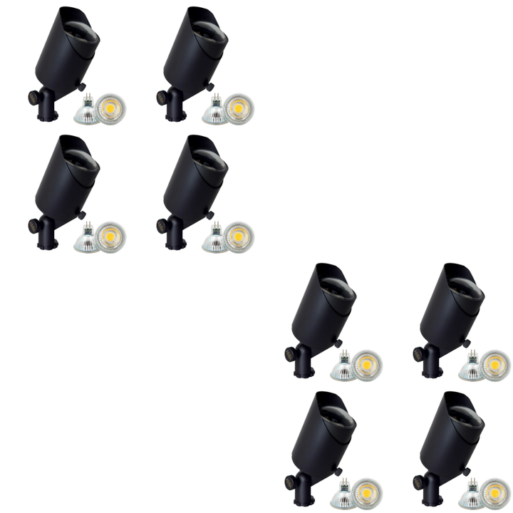 Outdoor Landscape Lighting LED 12V Low Voltage SPB05 4x/8x/12x Package LED Landscape Low Voltage Spotlight Adjustable Outdoor Lighting with 5W 3000K Bulb Dark Brass 8 Pack