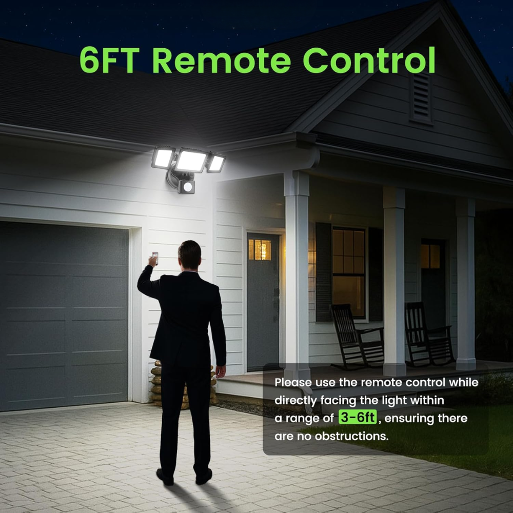 40W Wired Outdoor LED Flood Light, 120V Remote-Operated Dimmable Adjustable 3000K-6000K Motion-Sensor Security Flood Light 4000LM, IP65 Waterproof