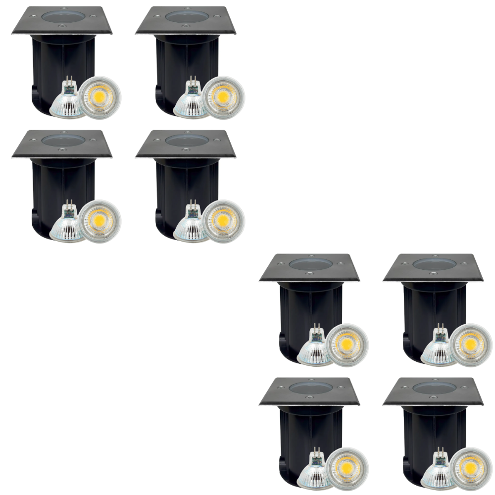 Outdoor Landscape Lighting LED 12V Low Voltage UNS01 4x/8x/12x Package Low Voltage LED In-Ground Well Light Square Stainless Steel Landscape Lighting Waterproof with 3W 3000K Bulb Stainless Steel 8 Pack