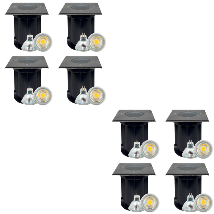 Outdoor Landscape Lighting LED 12V Low Voltage UNS01 4x/8x/12x Package Low Voltage LED In-Ground Well Light Square Stainless Steel Landscape Lighting Waterproof with 3W 3000K Bulb Stainless Steel 8 Pack