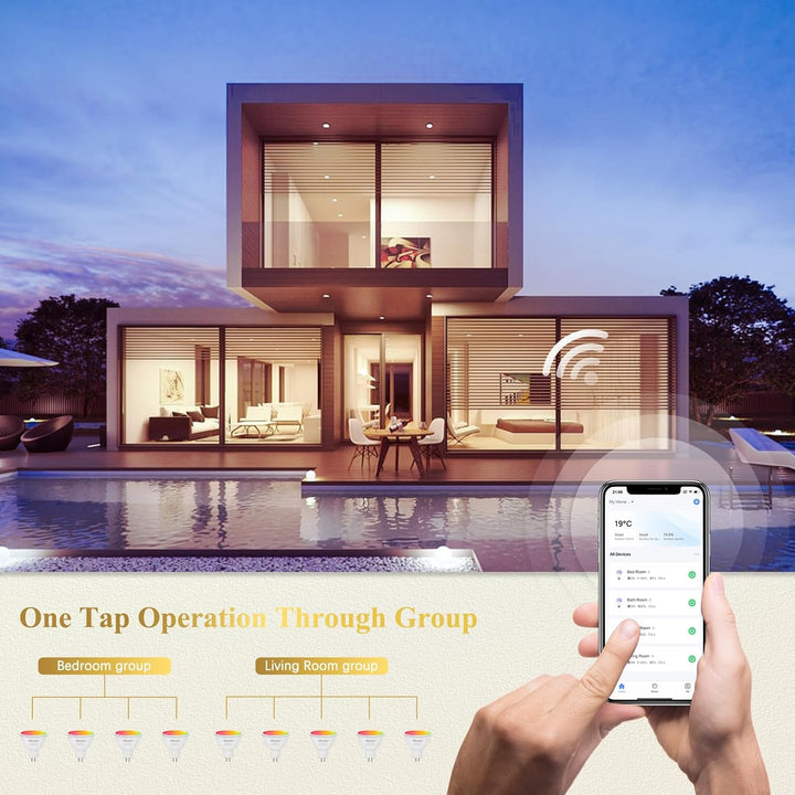 RGBCW MR16 5W Smart WIFI LED Light Bulb 4 Pack, Energy Saving RGBCW Color Changing 12V Outdoor LED Bulb Package Compatible with Alexa, Google Assistant, and Siri