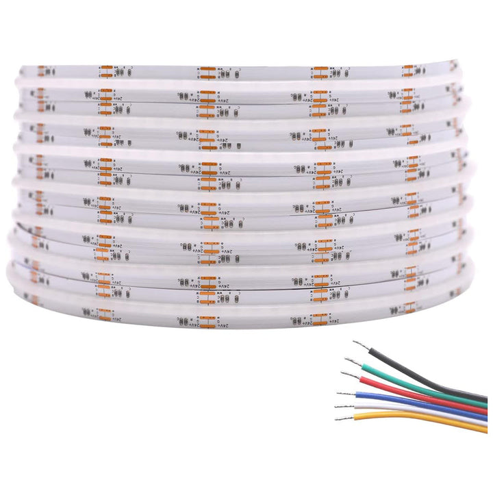 SLD09 Dotless Linear LED RGB CCT Color Changing and Tunable White 16.4ft (5M) 5.5W/ft COB Strip Lights IP20/IP67 Low Voltage 12mm DC24V Tape Light