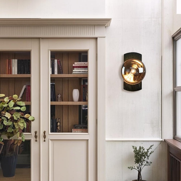 SCH13 Smoked Luster Veining Globe Solid Green Marble Indoor and Outdoor Wall Sconce Light 6.9"x5.5"x10.9" LED G9 Base Socket Line Voltage 120V Waterproof