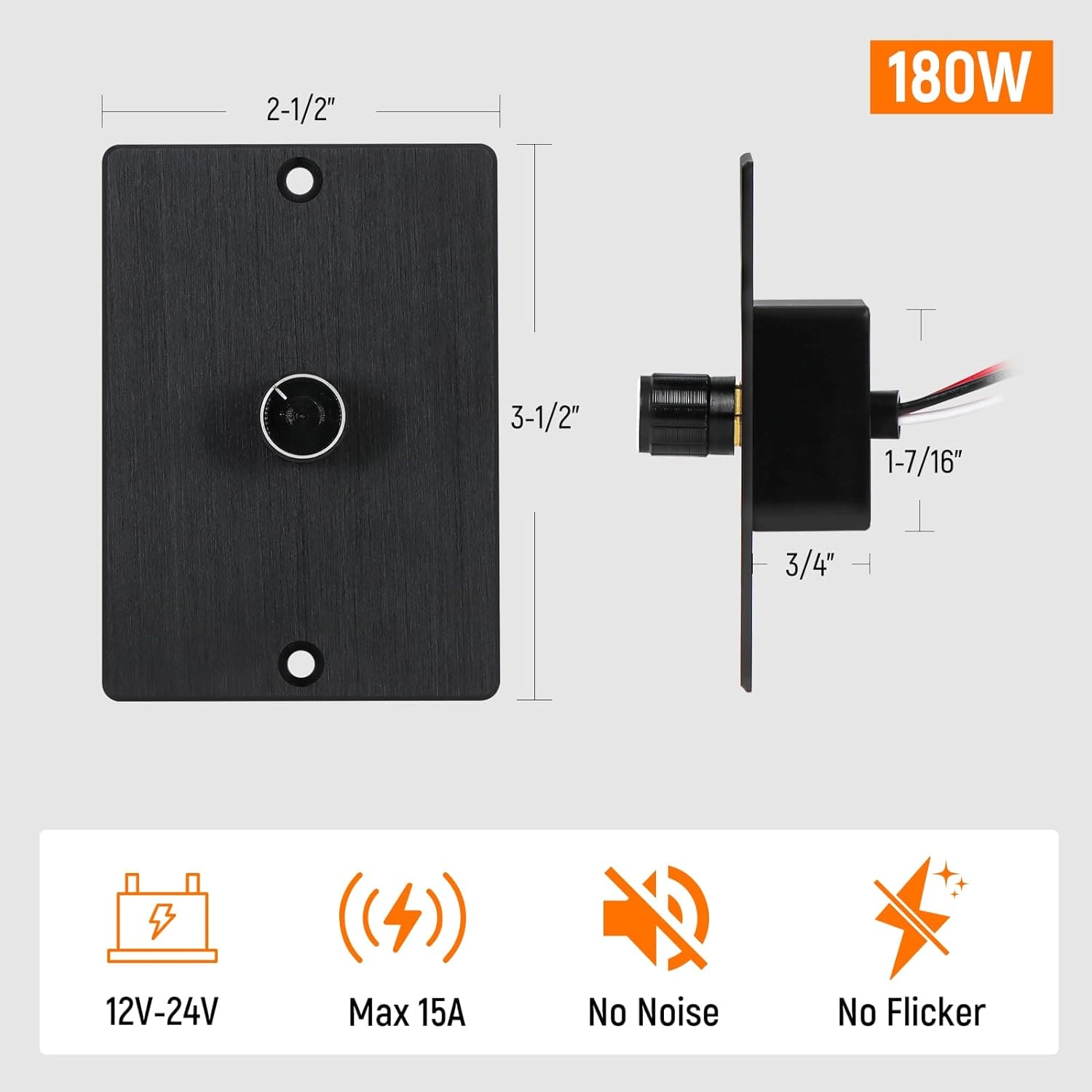 12 24 Volt LED Low Voltage Dimmer Switch 15A 12V and 7.5A 24V 180W MAX Push On Off Rotary Knob Dimming