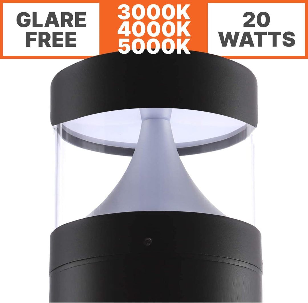 BPLA01 38" 120V 20W 3000K/5000K or 3CCT 1600LM Black Aluminum Flat-Top Bollard Light Line Voltage Commercial Bollard Path Light Outdoor Lighting