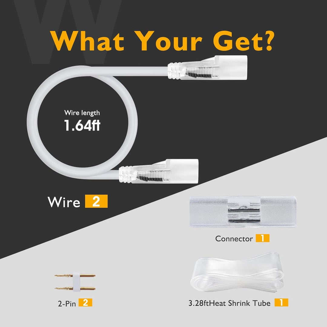 SLN Line Voltage Connector and Connecting Wires for 8x16mm LED Single Color Neon Rope Light