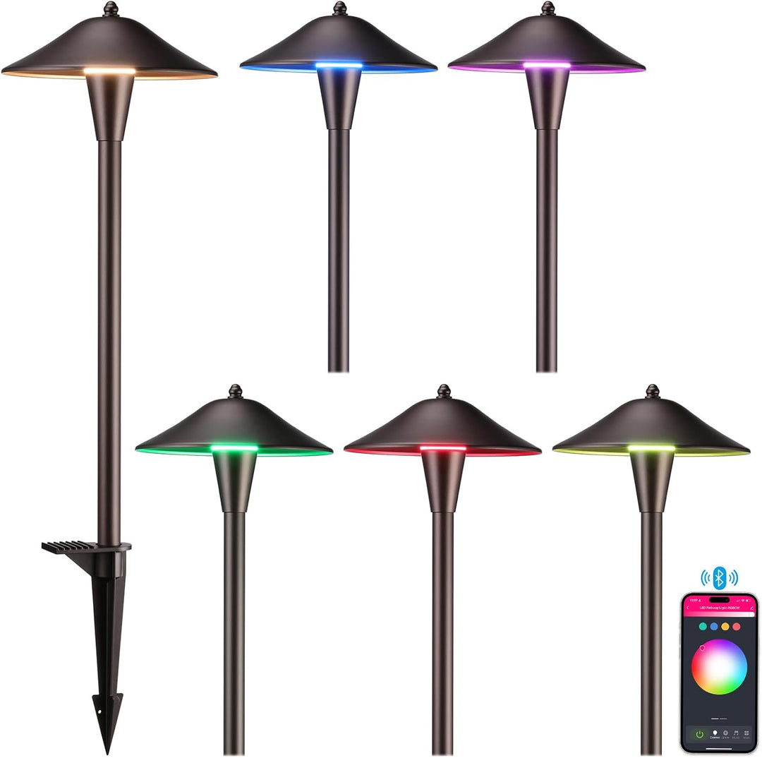ALPR10 LED Landscape Smart Color-Changing Pathway Lights Package, Adjustable 3000K-5000K 5W 12-24V AC/DC Low Voltage Oil-Rubbed Bronze Mushroom Outdoor Landscape Lighting