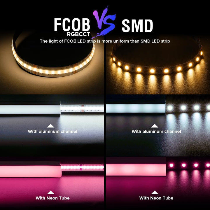 SLD19 Dotless Linear LED RGB+CCT 3000K-6000K COB 2.07W/ft Strip Lights IP30 Low Voltage 12mm DC24V Tape Light with Power Adapter Kit Available